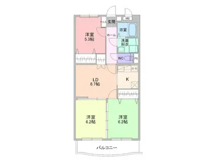 ファイン石上(3LDK/3階)の間取り写真