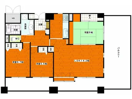 井口台パークヒルズセンターコート1201(3LDK/12階)の間取り写真