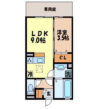 リッチプルメリア(1LDK/1階)の間取り写真