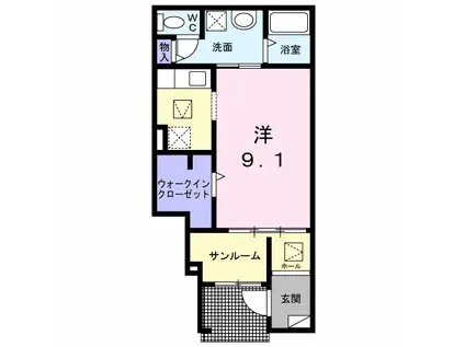 富里市 七栄647 1ルーム(ワンルーム/1階)の間取り写真