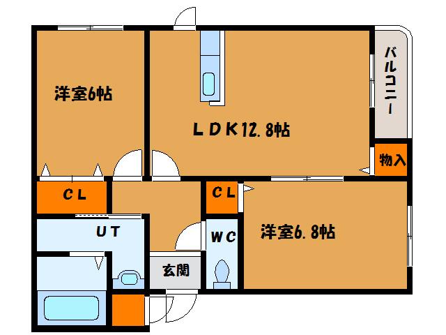 ジェルメ吉川町(2LDK/3階)の間取り写真
