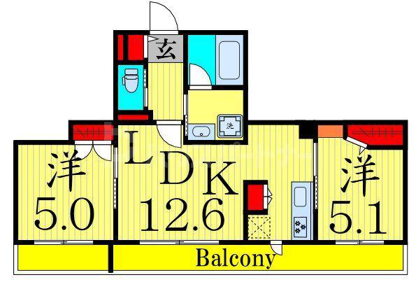メゾンクレール谷在家(2LDK/2階)の間取り写真