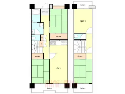 武庫川団地15号棟(4LDK/2階)の間取り写真
