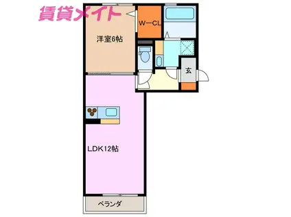 ガーネット(1LDK/2階)の間取り写真