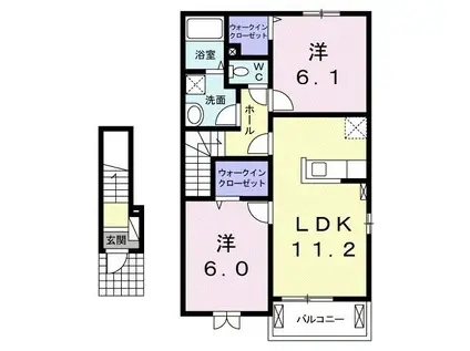 JR宇都宮線 古河駅 バス乗車時間:8分 最寄りバス停で下車 徒歩7分 2階建 築9年(2LDK/2階)の間取り写真