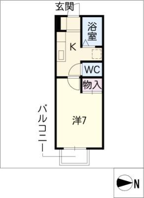 パルテネール中鶉(1K/2階)の間取り写真