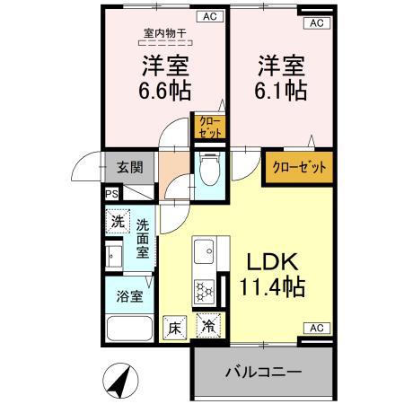 フラクタス湘南茅ヶ崎(2LDK/1階)の間取り写真