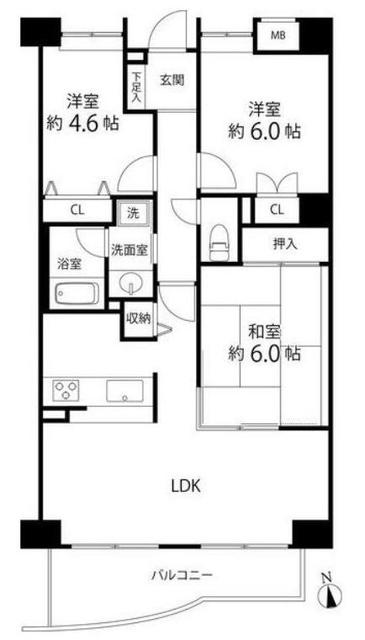 ブルームライフ向ヶ丘遊園(3LDK/5階)の間取り写真
