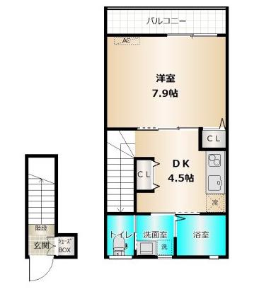エクリュ竹松駅前(1DK/2階)の間取り写真