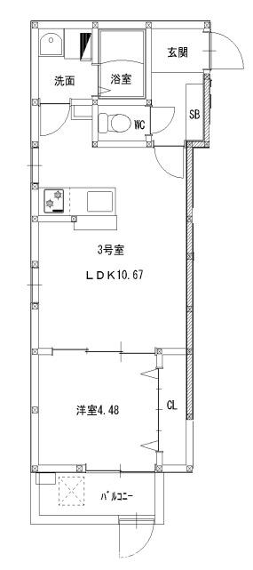 クリーク小戸(1LDK/3階)の間取り写真