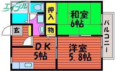 パナハイツ芳泉B棟(2DK/1階)の間取り写真