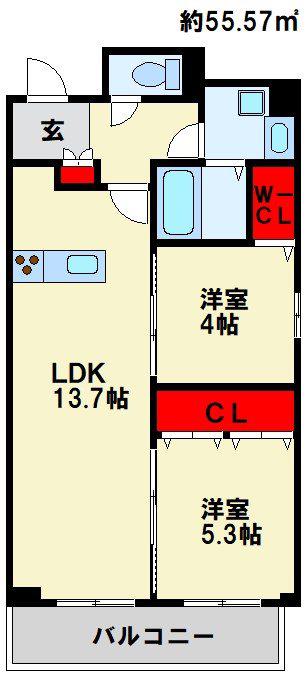 MYS CASETTA KOKURA -ミースカセッタ小倉-(2LDK/9階)の間取り写真