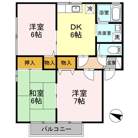 ビューラー高砂A棟(3DK/2階)の間取り写真