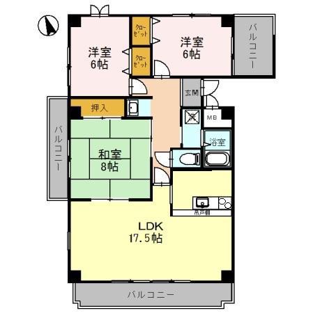 コーポ堂の前(3LDK/8階)の間取り写真
