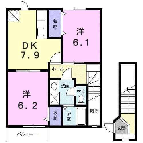 ハイムサンヒルズA(2DK/2階)の間取り写真