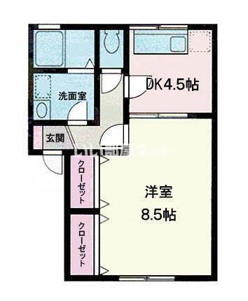 シャルム松風(1DK/2階)の間取り写真