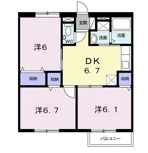 パークサイドB棟(3DK/2階)の間取り写真