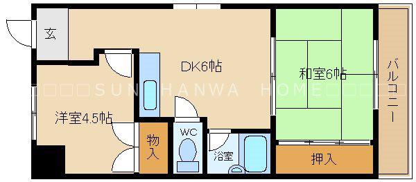 高安矢野ハイツA棟(2DK/2階)の間取り写真