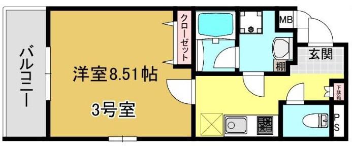 コテージ下之郷(1K/3階)の間取り写真