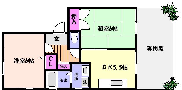 ディアス岡本(2DK/1階)の間取り写真