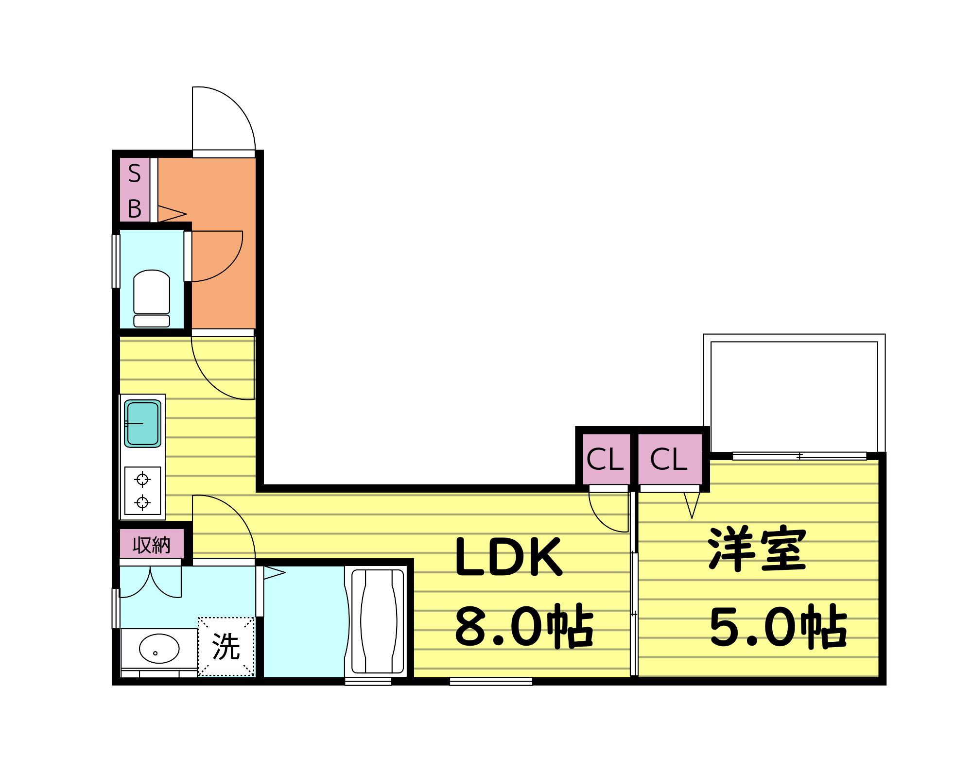 クリエオーレ東中浜(1LDK/1階)の間取り写真
