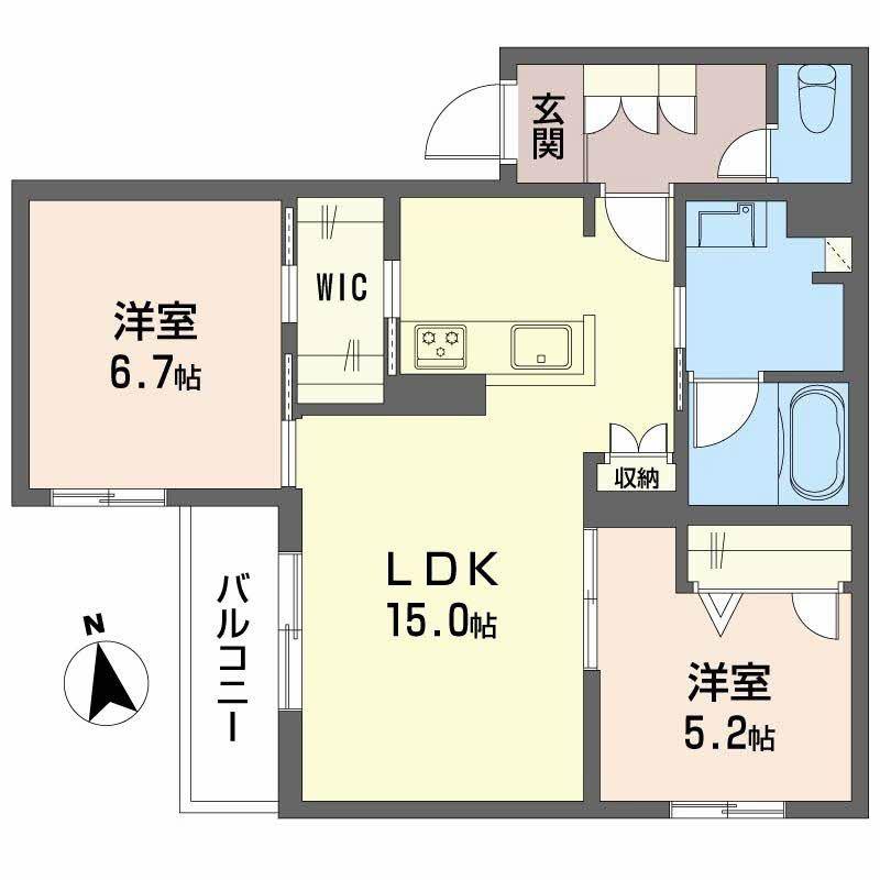 シャーメゾン セレッソ中桜塚(2LDK/2階)の間取り写真