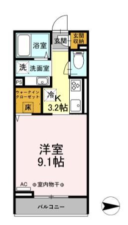 ルミエール本厚木(1K/1階)の間取り写真