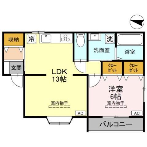 NEW LEAVES(1LDK/2階)の間取り写真