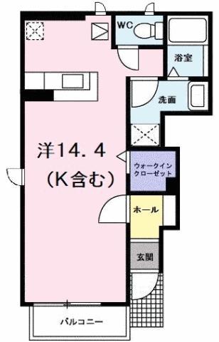 グラン ベルジュ B(ワンルーム/1階)の間取り写真
