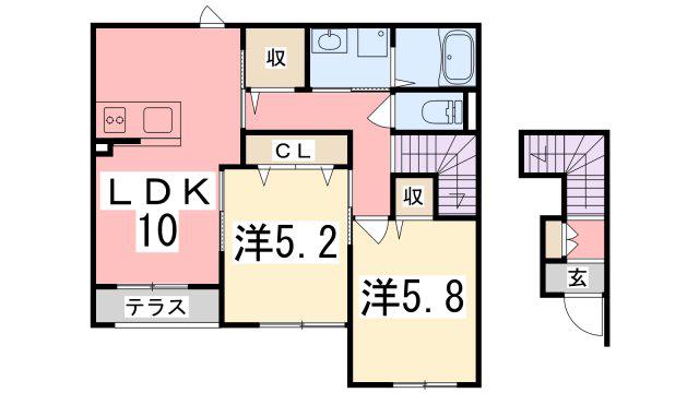 フェリシアス(2LDK/2階)の間取り写真