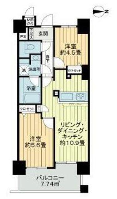 ライオンズマンション白金台(2LDK/2階)の間取り写真