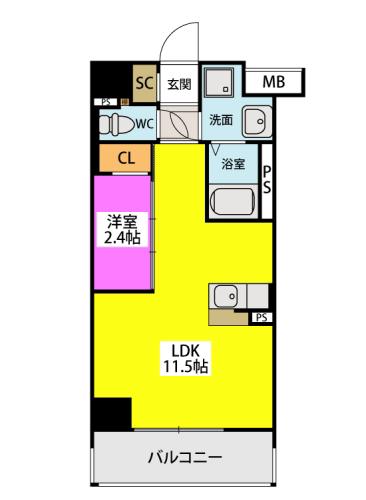 NUDGEONE.香椎駅前(1LDK/3階)の間取り写真