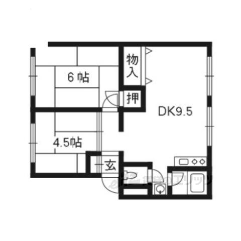 御殿山コーポA棟(2DK/4階)の間取り写真
