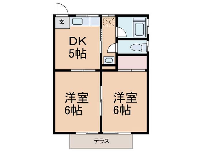 第5もえぎ野ハイツ(2DK/1階)の間取り写真