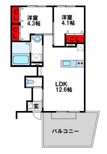 原町2丁目アパート(2LDK/1階)の間取り写真
