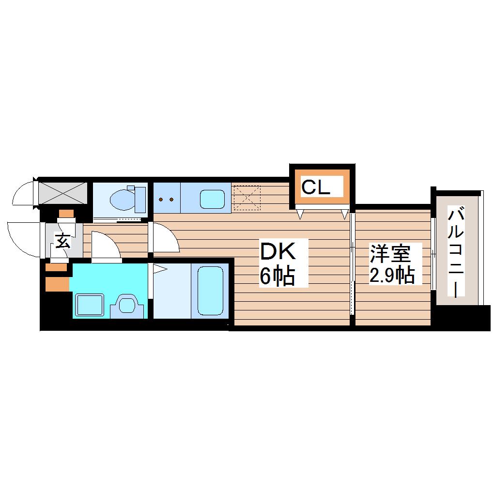 シェルグランデ原町(1DK/13階)の間取り写真