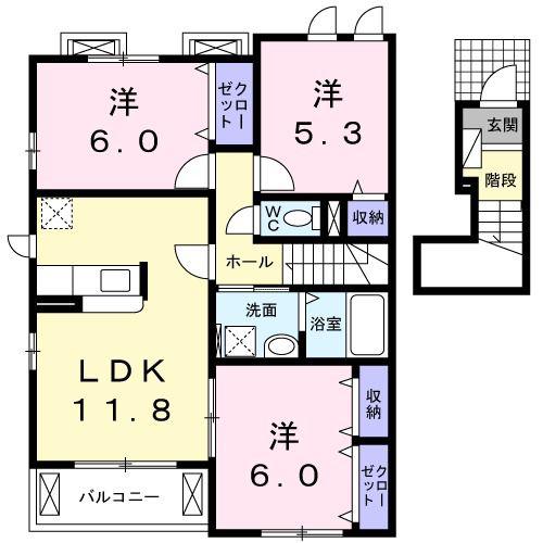 フローラ テラスK(3LDK/2階)の間取り写真