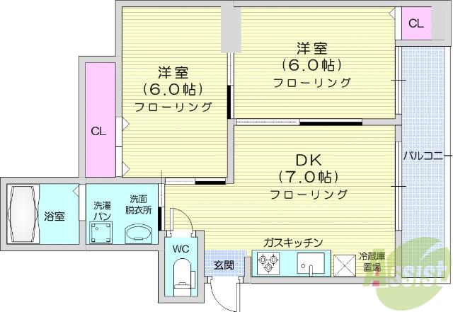 西公園ビル(2DK/5階)の間取り写真
