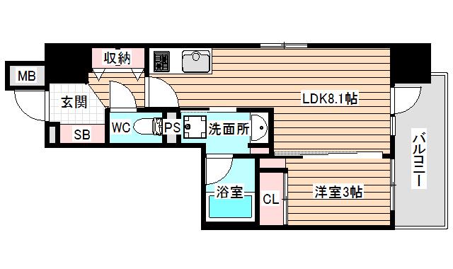 ジオエント福島野田レジデンス(1LDK/4階)の間取り写真