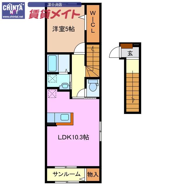 ヒカルサ 津上浜(1LDK/2階)の間取り写真