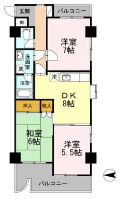 スカイハイツYOSHIMI(3DK/6階)の間取り写真