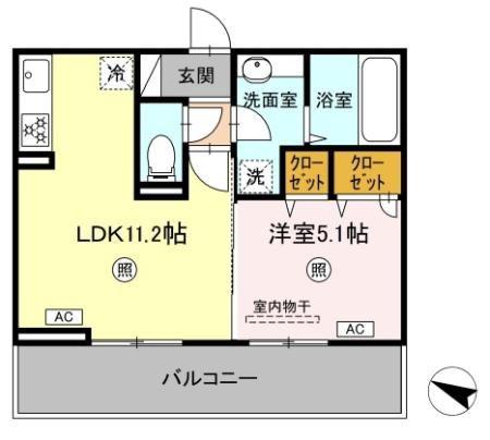 TORISIA古閑(1LDK/2階)の間取り写真