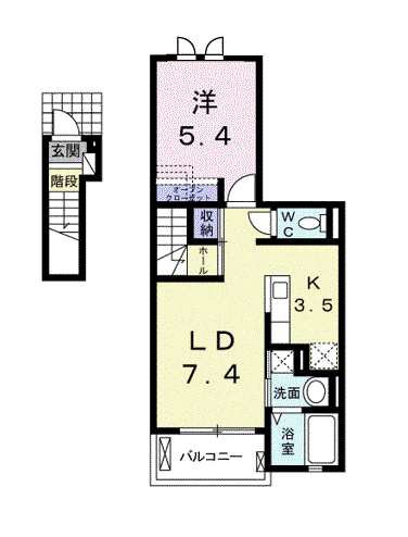 ベルフィミーモ東松島(1LDK/2階)の間取り写真