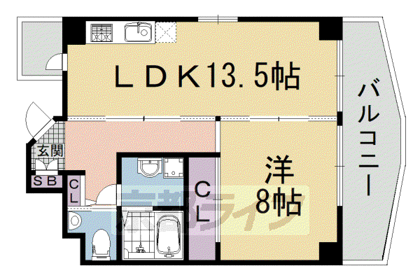 ピュアコート五条(2DK/14階)の間取り写真