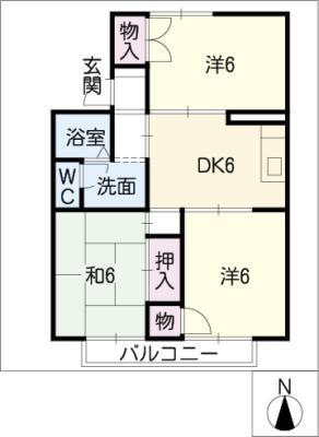 セジュール瀬戸川(3DK/2階)の間取り写真