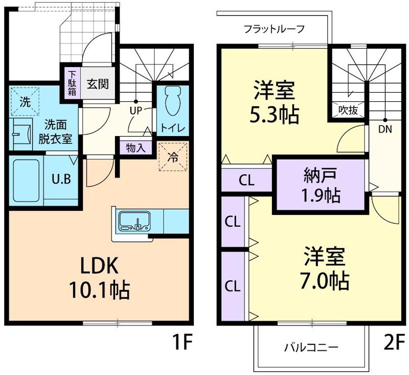 10/1木更津市高砂一丁目テラスハウス A(2LDK/1階)の間取り写真