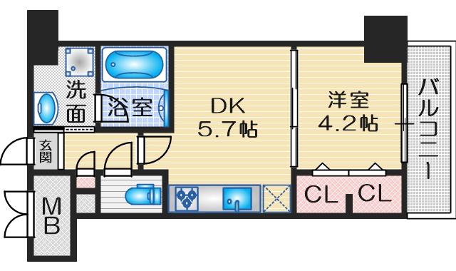 サンセール吹田(1DK/8階)の間取り写真