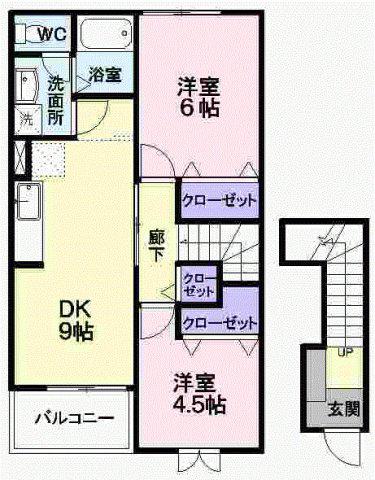 アスペンベールE(2DK/2階)の間取り写真
