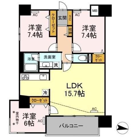 PARK AVENUE イースト(3LDK/8階)の間取り写真