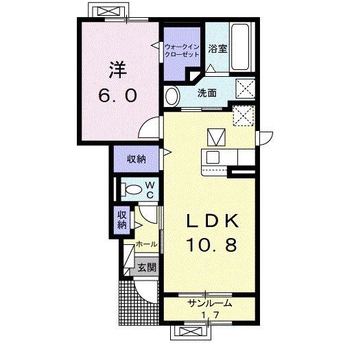 アンフィニ II(1LDK/1階)の間取り写真